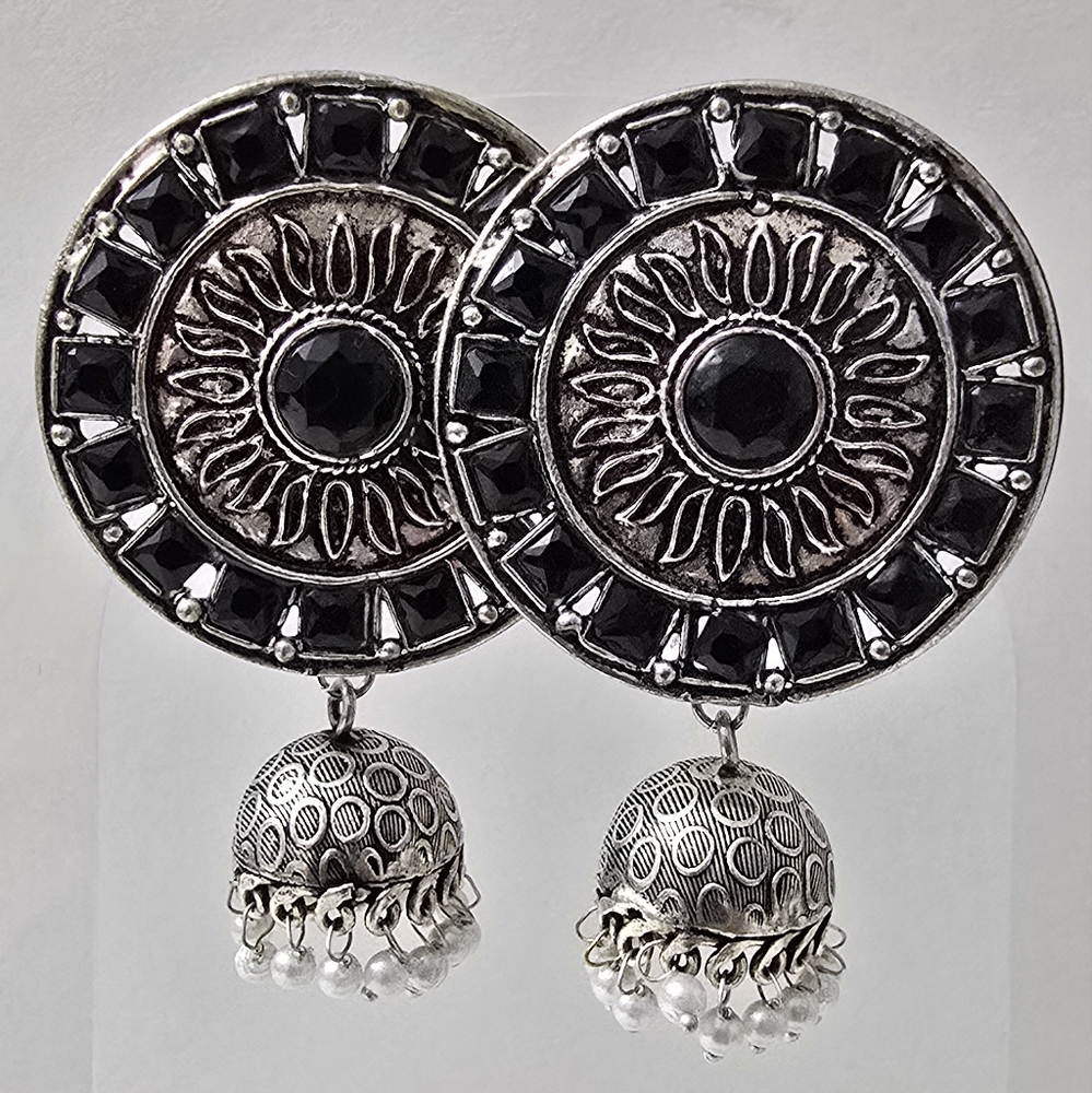 Silver Onyx Black Jhumka Earrings